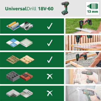 Акумуляторний бещітковий дриль-шуруповерт Bosch UniversalDrill 18V-60 (Baretool)