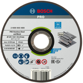 PRO Прямой отрезной круг по нержавеющей стали Bosch A60 W INOX BF, 125 мм