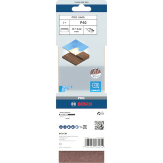 3 шлифовальные ленты Bosch X440 Best for Wood + Paint 75x533мм K40