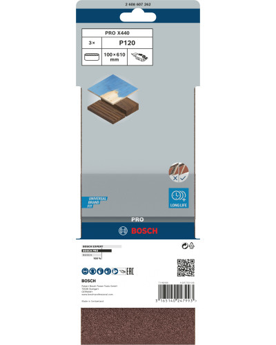 3 шліфувальні стрічки Bosch X440 Best for Wood + Paint 100x610мм K120  - фото 3