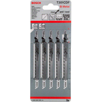PRO Полотно для лобзиків T 301 CDF Clean for Hard Wood, 5 шт., 117 мм
