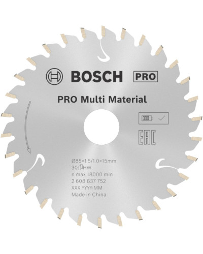 Пиляльний диск для акумуляторних пилок PRO Multi Material, 85x15x15 мм