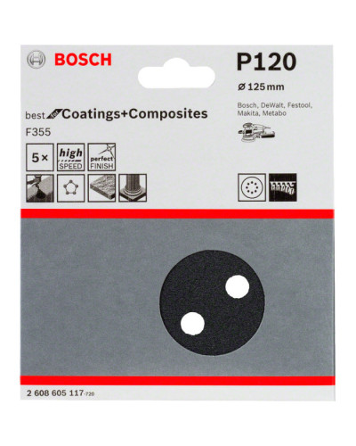 5 шліфлистів Bosch F355 F355 Best for Coatings + Composites 8 відп. Ø125 К120  - фото 2