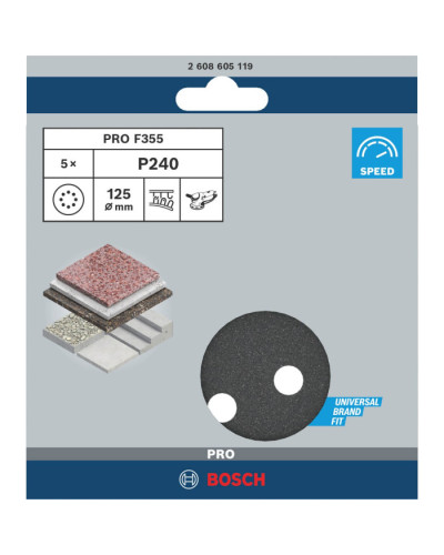 5 шліфлистів Bosch F355 F355 Best for Coatings + Composites 8 відп. Ø125 К240  - фото 2