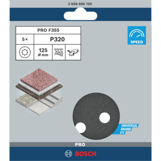 5 шлифлистов Bosch F355 F355 Best for Coatings + Composites 8 отв. Ø125 К320
