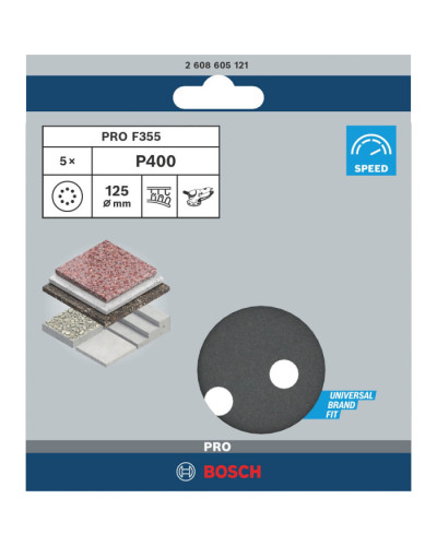 5 шліфлистів Bosch F355 F355 Best for Coatings + Composites 8 відп. Ø125 К400  - фото 2