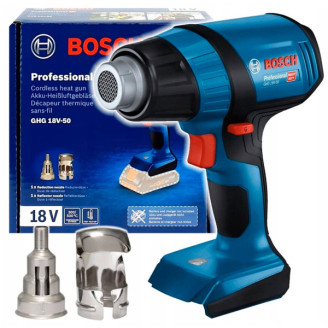 Аккумуляторный технический фен Bosch GHG 18B-50 Professional, без акб и з/у, с 2 насадками