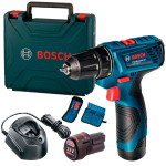 Акумуляторний дриль-шуруповерт Bosch GSR 120-LI Professional з 2 акб GBA 12V 2 Ah, з/в GAL 1210 CV, набором 10 біт, набором 12 свердл