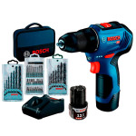 Аккумуляторная дрель-шуруповерт Bosch GSR 12V-30 Professional, 2 акб 2 Ah, з/у, три набора сверл и бит