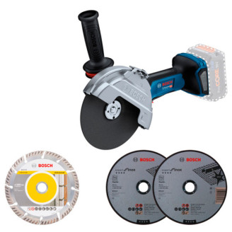Аккумуляторная угловая шлифмашина Bosch GWS 18V-180 P Professional, с 3 дисками, без акб и з/у