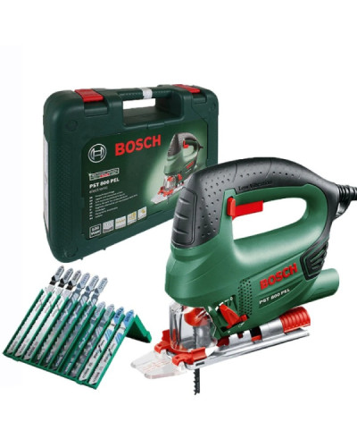 Лобзик Bosch PST 800 PEL Compact с набором 10 пильных полотен, в кейсе