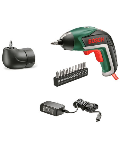 Акумуляторна викрутка Bosch IXO V medium, з/п, кутова насадка, набір біт 10 шт