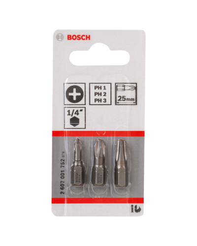 3 біти Extra Hard 25 мм PH / 1/2/3 Bosch  - фото 2