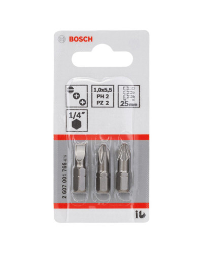 3 біти Extra Hard 25 мм S1.0х5.5 / PH2 / PZ2 Bosch  - фото 2