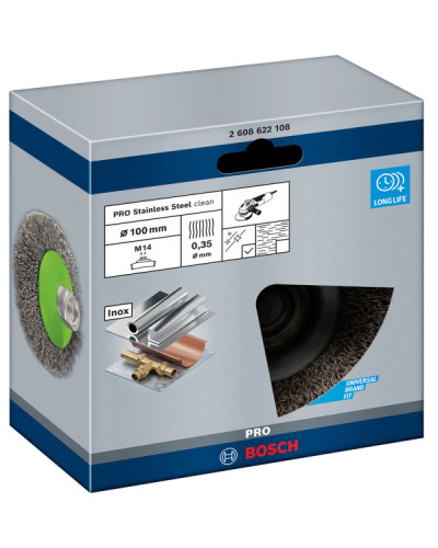 Щітка кільцева Bosch M14 100x0.35мм вита сталь конус INOX  - фото 2